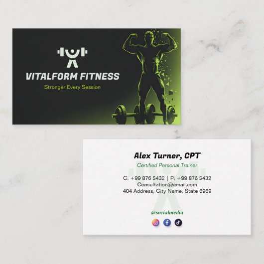 Fitness Trainer Business | Black Muscle Visitekaartje (Voorkant / Achterkant)