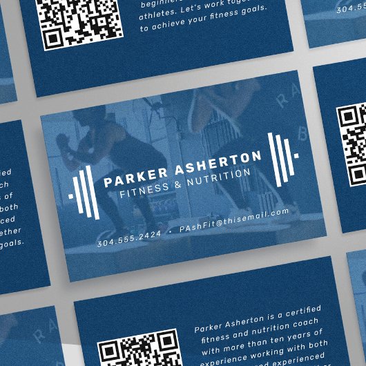 Fitness trainer coach moderne foto qr code marine visitekaartje