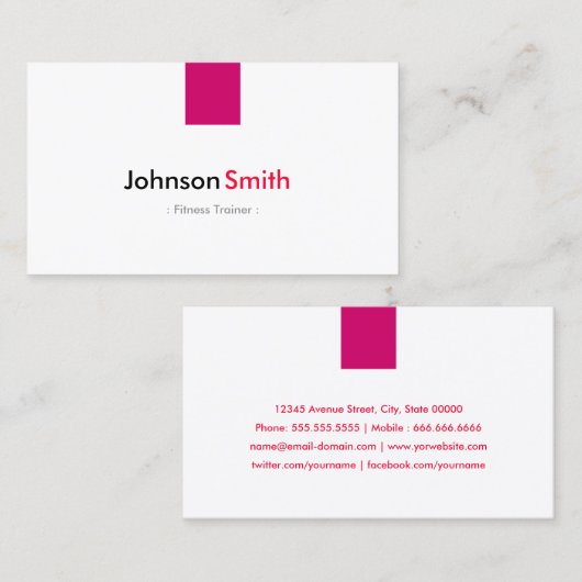 Fitness Trainer - Eenvoudig Roos roze Visitekaartje (Voorkant / Achterkant)