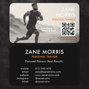 Fitness Trainer Foto QR Code Zwart & Wit Visitekaartje