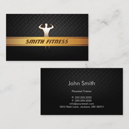 Fitness Trainer Gold Stripe Dark Metal Visitekaartje (Voorkant / Achterkant)