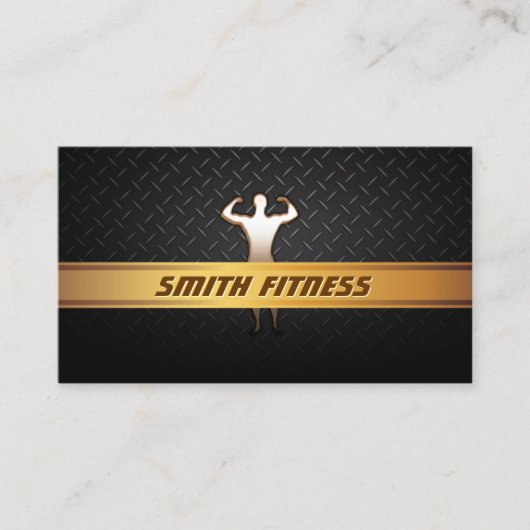 Fitness Trainer Gold Stripe Dark Metal Visitekaartje (Voorkant)