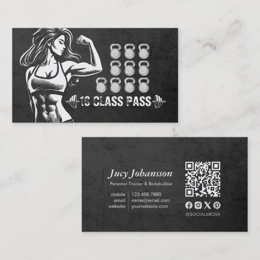 Fitness Trainer Gym Kettlebell Class Pass Loyalite Visitekaartje (Voorkant / Achterkant)
