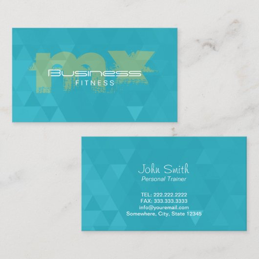 Fitness Trainer Modern Monogram Blauwgroen Visitekaartje (Voorkant / Achterkant)