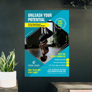 Fitness Trainer Moderne Foto Blauw Marketing Gym Poster