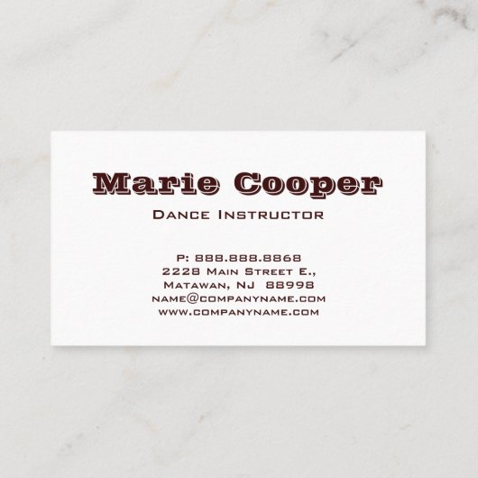 Fitness Visitekaartje Dance Blue Brown (Achterkant)