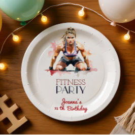 Fitness waterverf sport meisje verjaardagsfeestje papieren bordje
