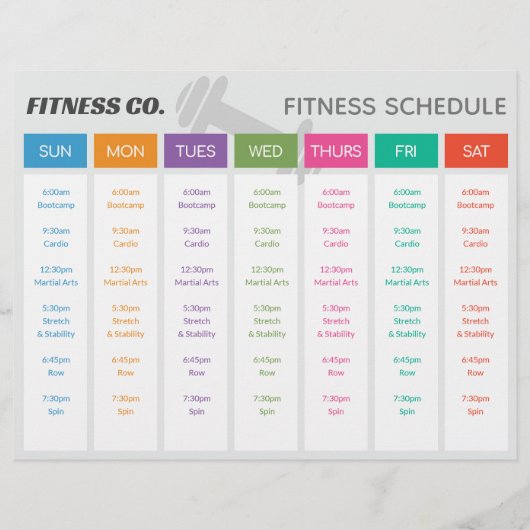 Fitness weekschema met klassenbeschrijvingen flyer (Voorkant)