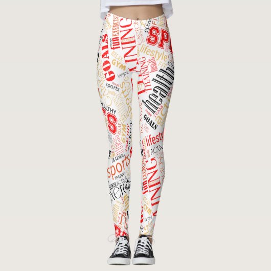 Fitness Word Cloud Red/Black ID284 Leggings (Voorkant)