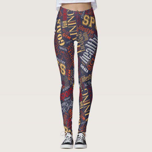 Fitness Word Cloud Red/White ID284 Leggings (Voorkant)