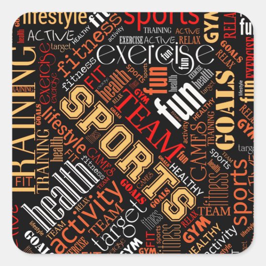 Fitness Word Cloud Red/White ID284 Vierkante Sticker (Voorkant)