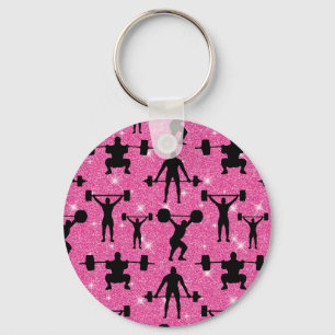 Fitness Workout Gym Sport Roze Glitter Sleutelhanger