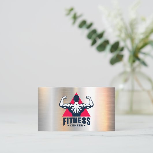 Fitnesscentrum Logo | metallische achtergrond Afsprakenkaartje (Staand voorkant)