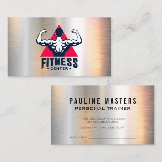 Fitnesscentrum Logo | metallische achtergrond Afsprakenkaartje (Voorkant / Achterkant)