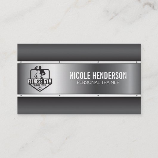 Fitnesslogo | Metallic Industriële Visitekaart Visitekaartje (Voorkant)