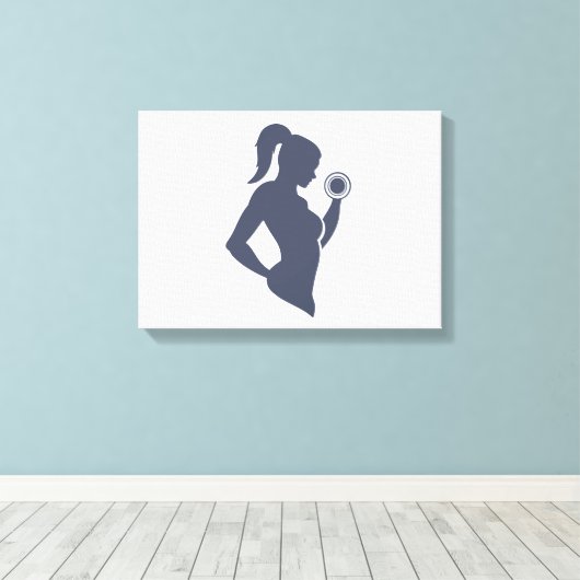 Fitnessmeisje tilt dumbbels canvas afdruk (Insitu (Houten vloer))
