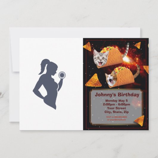 Fitnessmeisje tilt dumbbels kaart (Voorkant)