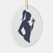 Fitnessmeisje tilt dumbbels keramisch ornament (Rechts)