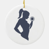 Fitnessmeisje tilt dumbbels keramisch ornament (Achterkant)