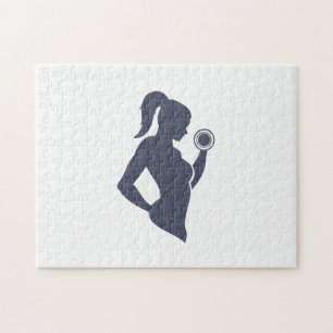 Fitnessmeisje tilt dumbbels legpuzzel