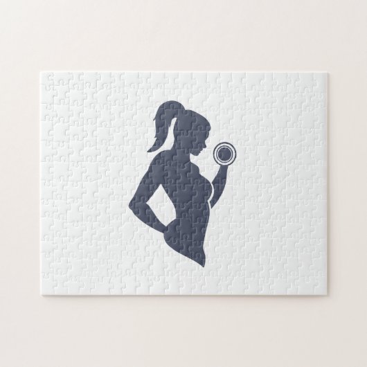 Fitnessmeisje tilt dumbbels legpuzzel (Horizontaal)