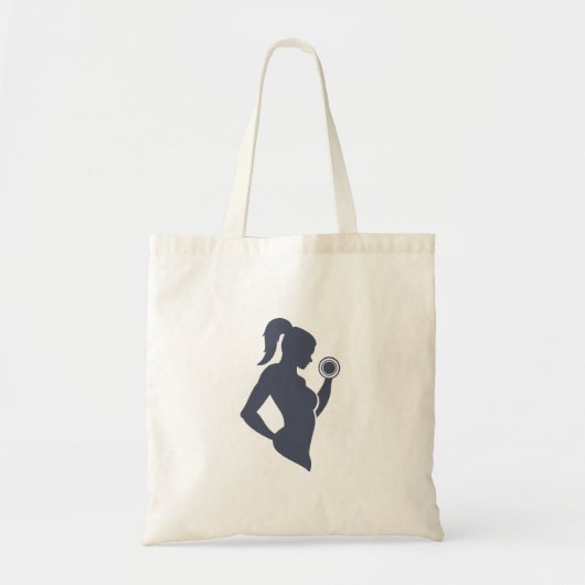 Fitnessmeisje tilt dumbbels tote bag (Voorkant)