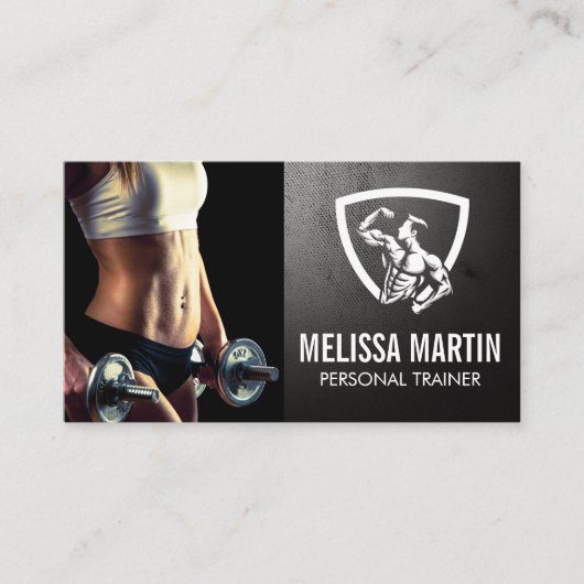 Fitnessmodel met halters | Fitnesslogo Visitekaartje (Voorkant)