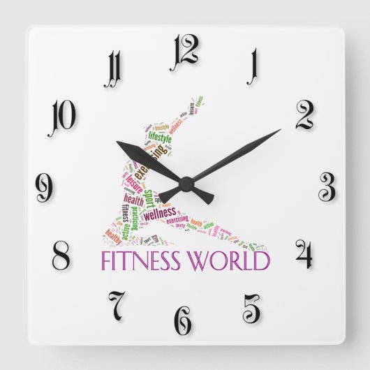 fitnesswereld vierkante klok (Voorkant)
