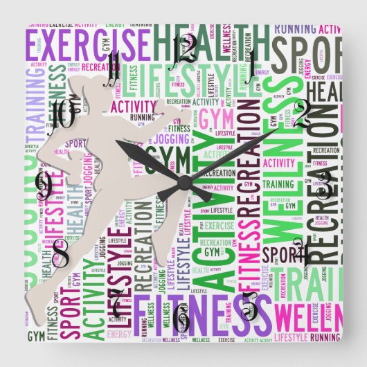 Fitnesswoorden Vierkante Klok (Voorkant)