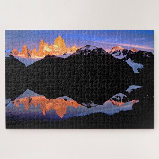 Fitz Roy-groep weerspiegeld in gletsjermeren Legpuzzel (Horizontaal)