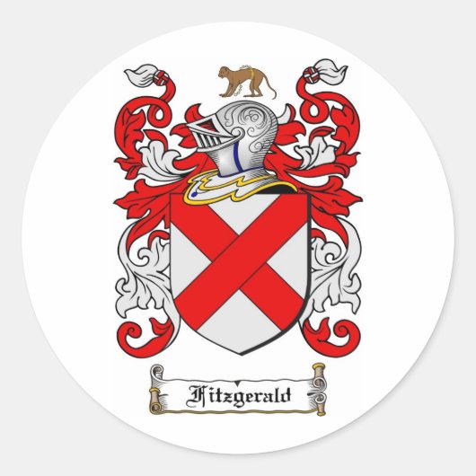 FITZGERALD FAMILIE CREST - FITZGERALD KAT VAN WAPE RONDE STICKER (Voorkant)