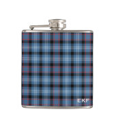 Fitzgerald Tartan Monogram Blauw en Zwart Plaid Heupfles (Voorkant)