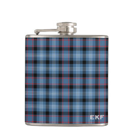 Fitzgerald Tartan Monogram Blauw en Zwart Plaid Heupfles