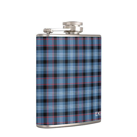 Fitzgerald Tartan Monogram Blauw en Zwart Plaid Heupfles (Rechts)