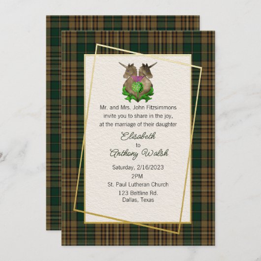 Fitzsimmons Clan Scottish Symbols Wedding Kaart (Voorkant / Achterkant)