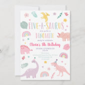 Five-a-saurus Pink Pastel Dinosaurus Verjaardag Kaart (Voorkant)
