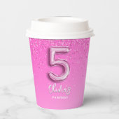 "Five and Fabulous Paper – Pink Glitter Birthay Papieren Bekers (Achterkant)