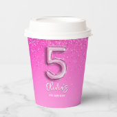 "Five and Fabulous Paper – Pink Glitter Birthay Papieren Bekers (Voorkant)