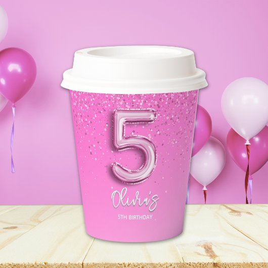 "Five and Fabulous Paper – Pink Glitter Birthay Papieren Bekers