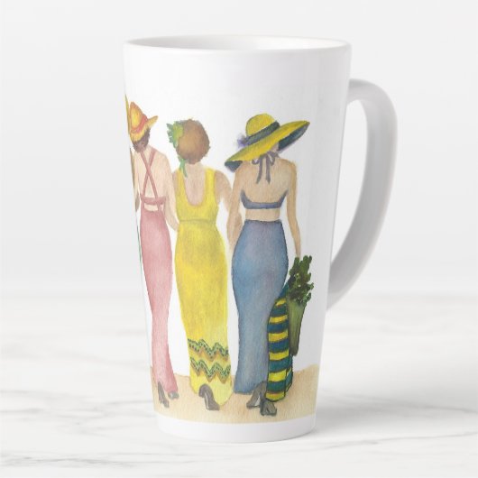 Five Beach Babe Friends op een hoge 17" Latte Mok (Rechterhoek)