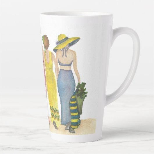 Five Beach Babe Friends op een hoge 17" Latte Mok (Rechts)