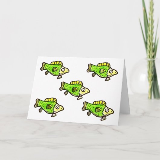 Five Cartoon Green Fish Greeting Card Kaart (Voorkant)