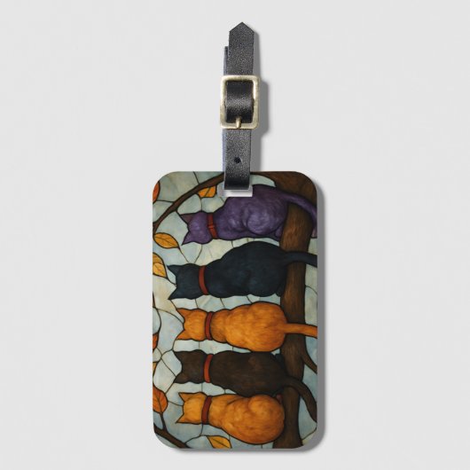 Five Cats on a Tree Branch Stained Glass Style Bagagelabel (Voorkant (verticaal))