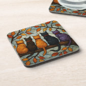 Five Cats on a Tree Branch Stained Glass Style Bier Onderzetter (Linkerzijde)