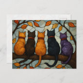 Five Cats on a Tree Branch Stained Glass Style Briefkaart (Voorkant / Achterkant)
