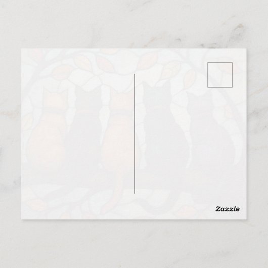 Five Cats on a Tree Branch Stained Glass Style Briefkaart (Achterkant)