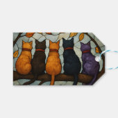 Five Cats on a Tree Branch Stained Glass Style Cadeaulabel (Voorkant (Horizontaal))