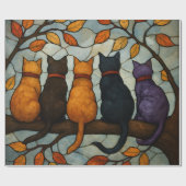 Five Cats on a Tree Branch Stained Glass Style Cadeaupapier (Vlak)