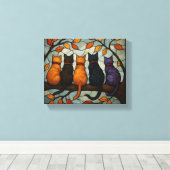 Five Cats on a Tree Branch Stained Glass Style Canvas Afdruk (Insitu (Houten vloer))