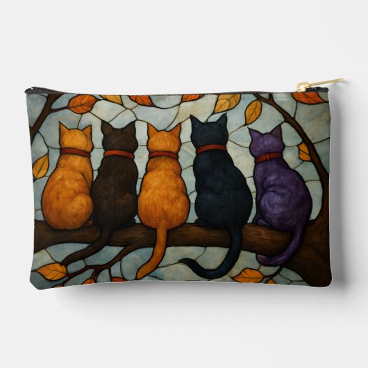 Five Cats on a Tree Branch Stained Glass Style Etui (Achterkant)